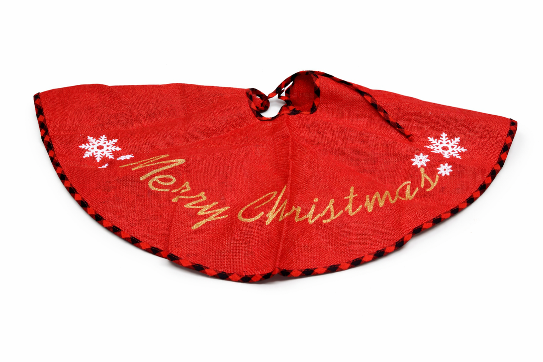 N&T NIETING Burlap Christmas Tree Skirt, 30 Inches Rustic Xmas Tree Skirt for Christmas Decorations, Merry Christmas Tree Ornaments, Holiday Home Decor (Red)