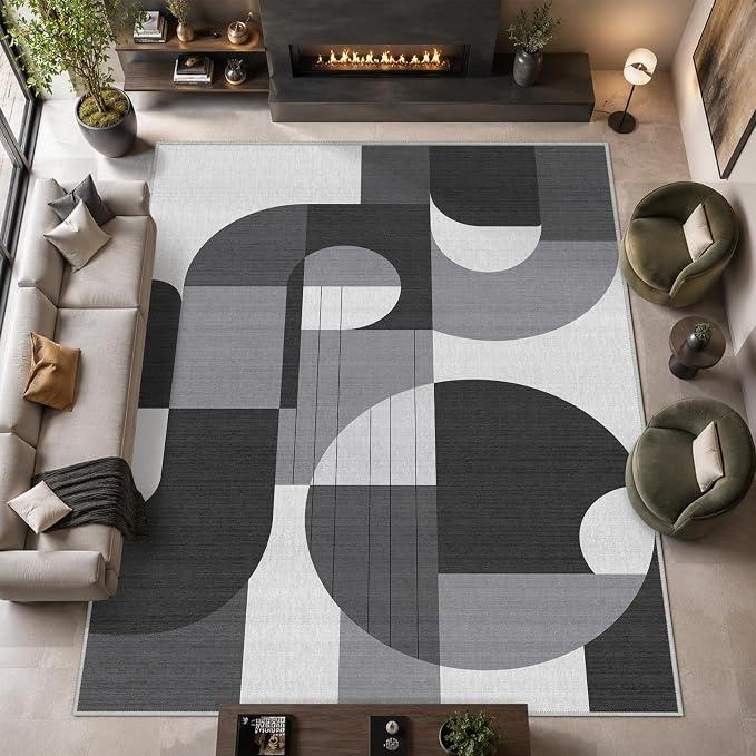 Snapjet 8x10 Black and Gold Geometric Modern Area Rug for Living Room Bedroom Abstract Large Rug Machine Washable Non-Slip Carpet for Dining Room Office