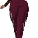 LYANER Women's High Waist Fringe Jogger Sweatpants Tassels Side Bodycon Pants (Burgundy#)