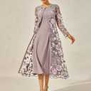 Women's Maxi Dresses 2 Piece Outfit Wedding Guest Cocktail Tea Party Dress Ruffle Lace Floral Casual Formal Evening Dress (Purple, XXL)