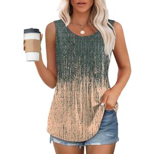 OFEEFAN Womens Tank Tops Loose Fit Dressy Casual Sleeveless Blouses Summer Outfits Round Neck Pleated Front Curved Hem (Green, S)