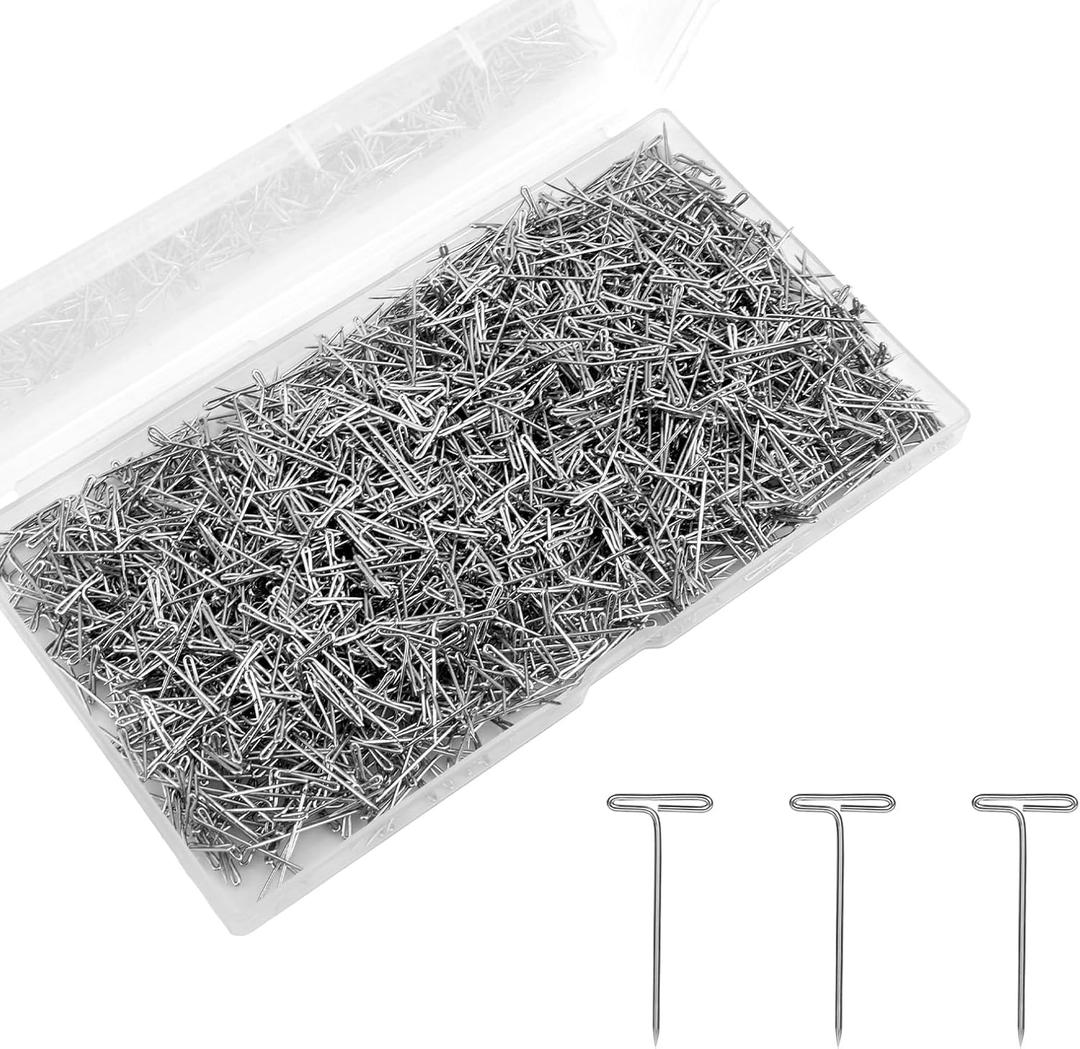 1500pcs Wig T Pins, 1in Metal Straight Head Stick T Pins for Jewelry Sewing Wig Making Fabric Blocking Knitting Quilting Crochet and Picture Hanging DIY Crafts Supplies