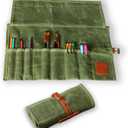 Earth & Fiber Co. Compact Waxed Canvas Paint Brush Holder - Portable Art Bag for Painting & Drawing - Art Supplies Organizer - Storage Roll Bag for Artists (green)