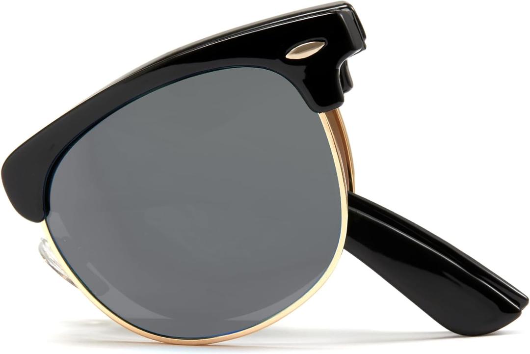 Cyxus Foldable Sunglasses Half Rim Folding Sunglasses Classic Polarized UV400 Shades For Men Women 1015 (03-black)