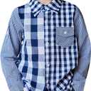 Arshiner Boy's Plaid Button Down Shirt Long Sleeve Roll Up Casual Shirts with Pocket 6-7 Years