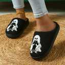 Cute Slippers for Women Halloween Fun Cute Holiday House Shoes Fluffy Warm Slipper Gifts for Adults (Black)