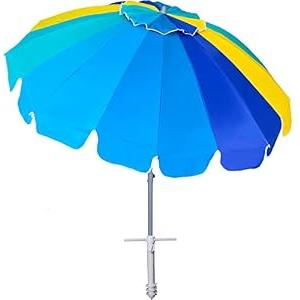 AMMSUN 7.5ft Heavy Duty HIGH Wind Beach Umbrella with sand anchor Vent Tilt Portable Sun Shelter, UV 50+ Protection Outdoor Sunshade Umbrellas Carry Bag for Patio Garden Pool Backyard Multicolor Blue