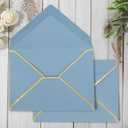 Whaline 50Pcs A7 Invitation Envelopes with Gold Border Dusty Blue Greeting Card Envelopes V-Flap Envelopes Gift Card Sleeves for Mailing Envelopes Sending Card, 7.3x5.3 Inch