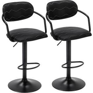 VECELO Bar Stools Set of 2, Adjustable Counter Height Barstools with Back and Arm, Swivel Bar Chairs/PU Leather Kitchen Island Stools for Pub/Dining Room/Living Room, Black