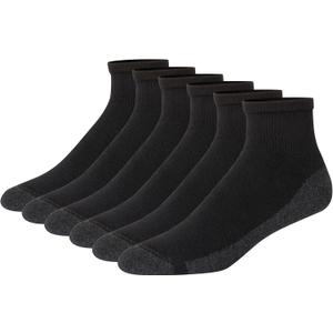 Hanes Men's Max Cushioned Ankle Socks, Multipacks (6-12, Black/Grey - 6 Pack)