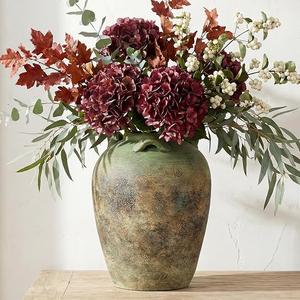 Rustic Ceramic Vase for Home Decor, Vintage Boho Farmhouse Decorative Vase, Distressed Pottery Flower Vases for Pampas Grass Dried & Artificial Flowers Table Centerpiece Vases, Green 11.2 Inch
