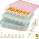 FACULX 3 Pack Deviled Egg Containers with Lid and 8 Pcs Deviled Egg Injector Piping Tool, Egg Organizer for Refrigerator, Fridge Stackable Countertop Portable Egg Platter (pink,blue,green)