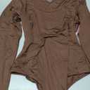 PUMIEY Women's Scoop Neck Long Sleeve Bodysuit Body-hugging Sexy Tops Smoke Cloud Collection, XL