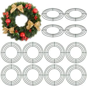 Aodaer 12 Pack 8 Inch Wire Wreath Frame, Christmas Dark Green Wire Wreath Ring, Round Metal DIY Floral Crafts Wreaths for Halloween New Year Holiday Valentines Day Decorations