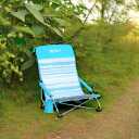 VILLEY Low Beach Chairs for Adults 2 Pack, High Back Folding Beach Chairs, Lightweight and Portable for Outdoor, Beach, Camping, Lawn, Music Festival, with Cup Holder and Carry Bag-Blue Stripes, 2'2.4" X 2'2.4" X 2'9.5"