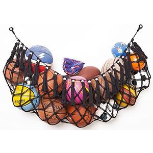 Sports Storage Organizer Garage Ball Storage Wall Hanging Organizer Net for Basketballs, Volleyballs Soccer Storage Rack Sport Equipment Organizer Storage Mesh (Wall Mounted, Black)