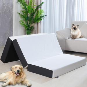 Roxzo Folding Mattress Queen Size,6 inch Tri-fold Memory Foam Mattress Topper with Washable Cover, Non-Slip Bottom Guest Bed Queen Size, 78" x 58" x 6"