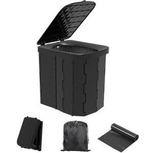 Hapoon XL Portable Folding Toilet with Lid - Travel Portable Potty for Adults, 12 Toilet Bags, 12 Pack Liquid Waste Gel (Black)