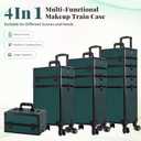 AROUS Rolling Makeup Train Case 4 in 1 Cosmetology Case on Wheels Large Storage Cosmetic Trolley with Key Salon Barber Traveling Cart Trunk, Green