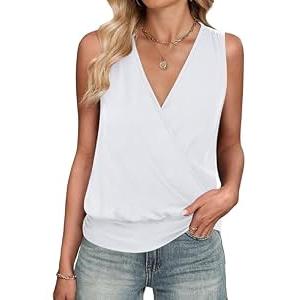ANRABESS Womens V Neck Tank Tops Wrap Banded Hem Shirts Sleeveless Ruched Going Out Blouse 2026 Summer Fashion Clothing White XX-Large