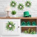 6 PCS St.Patrick's Day Candle Wreath Lucky Artificial Shamrocks Wreath for Front Door St Patrick's Day Kitchen Cabinet Wreaths Pillars Candle Wreaths for Lrish Home Porch Wall Window Decoration