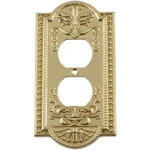 Nostalgic Warehouse 720076 Meadows Switch Plate with Outlet, Unlacquered Brass, 1 Count (Pack of 1)