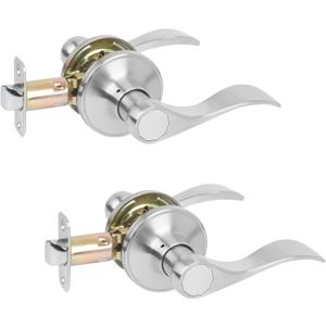 HOSOM 2-Pack Interior Door Handles, Passage Door Handles, No Locking Door Handle Set for Hallway Closet, Wave Style Lever Doors Handle Interior, Satin Nickel Door Knob