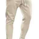 Fioboc Mens Joggers Weekend Performance Zip Ankle Jogger Athletic Sweatpants with Zipper Pockets Athletic Pant (Medium, Slim_fit-off_white)