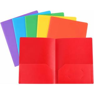 3 x Plastic Folders with Pockets, （6 Colors Pack） 2 Pocket Folder