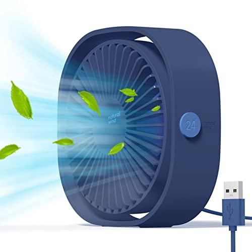 Simpeak Small USB Fan Small Quiet Portable USB Powered ONLY (No Battery), Cooling 3 Speed Setting 360° Adjustable Swivel Desktop Personal Fan for Home Office Bedroom Outdoor Travel Summer, Blue