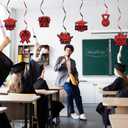 Red Graduation Banner & 9Pcs Hanging Swirls for Class of 2025 Graduation Party Supplies