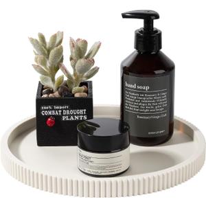 Silicone Bathroom Tray Round Kitchen Counter Organizer Decorative Vanity Accessories Coffee Table Decor for Perfume, Candle, Soap Dish, 9 Inch, Beige