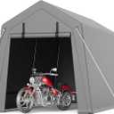 6X8 ft Heavy-Duty Portable Motorcycle Storage Shed with Roll-Up Door & Vent, 220g Waterproof PE Tarp & UV Protection, Motorcycle Shed for Motorcycles, Firewood, Garden Tools - Gray