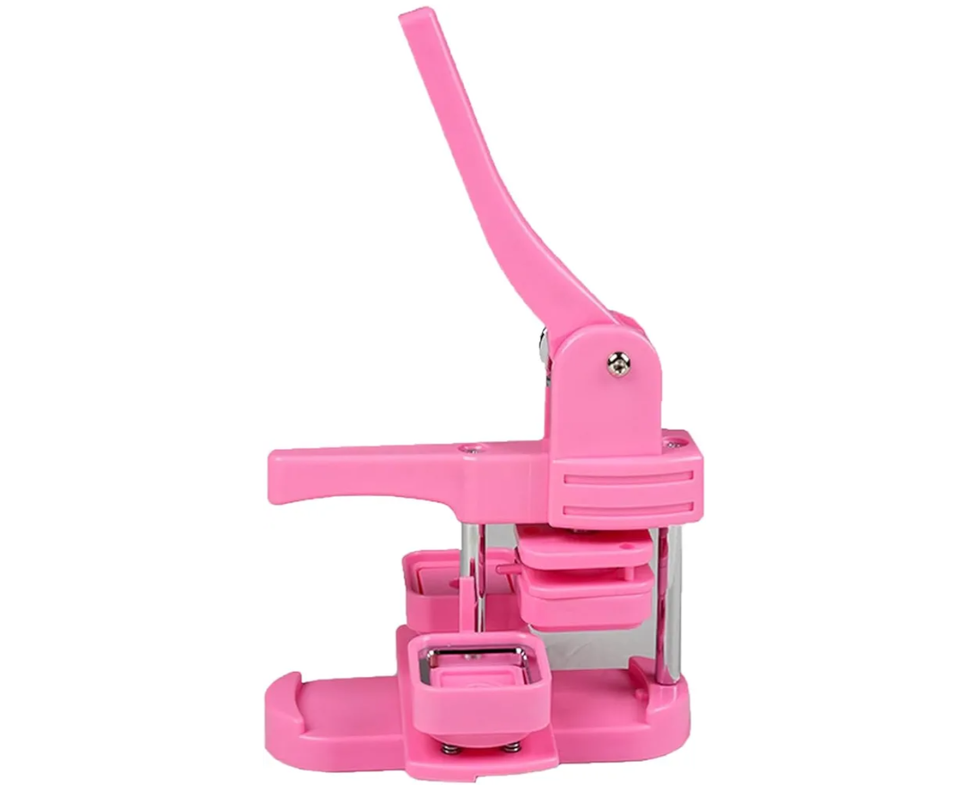 Button Maker Machine, Square Button Maker Kit, No Installation Required 50 Mm/1.97 Inch DIY Pin Badge Button Maker Press Machine Badge Punch Press with 100 Button Supplies,Pink-PinBadges
