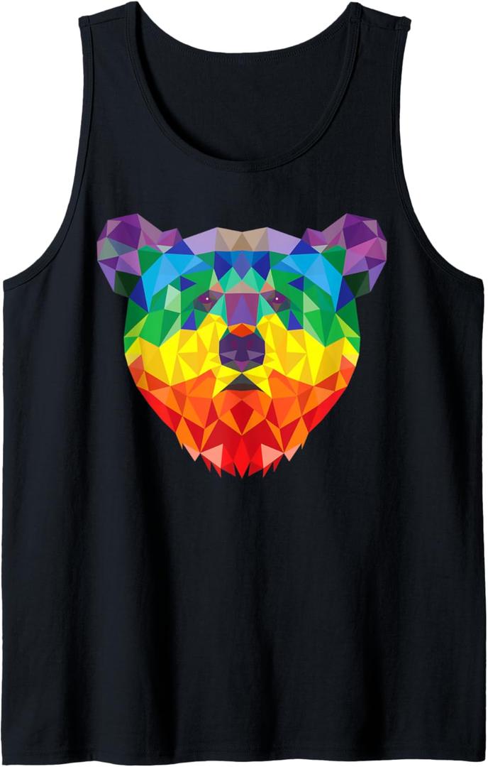 Geometric Bear LGBT Rainbow Flag Gay Pride Men Women Tank Top (Small, Black)