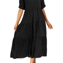 PRETTYGARDEN Women's Summer Beach Maxi Dress Short Sleeve Buttons Tiered Ruffle A Line Swing Dresses, S