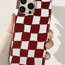 For iPhone 15 Pro Max Case 6.7 Inch, Trendy Checkered Aesthetic Cute Girly Design for Women & Girls, Checkerboard Pattern Phone Case, Slim Fit Silicone Protective Cover, Red and White