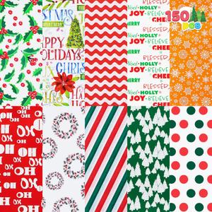 JOYIN 150 Sheets Christmas Tissue Paper Assortment (Ten Colors), 20''x20'' Wrapping Papers for Christmas Party Gift Supplies, Craft Decor, DIY Crafts, Bag&Box Gifts Wrapping