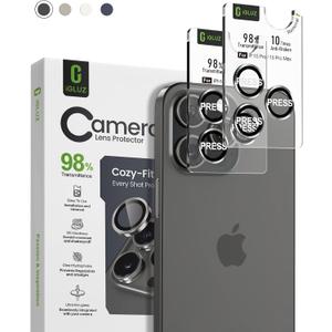 iGluz 2 Pack Anti-Reflection Camera Lens Protector for iPhone 15 Pro/15 Pro Max - Anti-Fog Ultra Thin Tempered Glass, 1-Step Installation Tray, Strong Adsorption, 9H Shatterproof & Scratch Resistant, Black Titanium