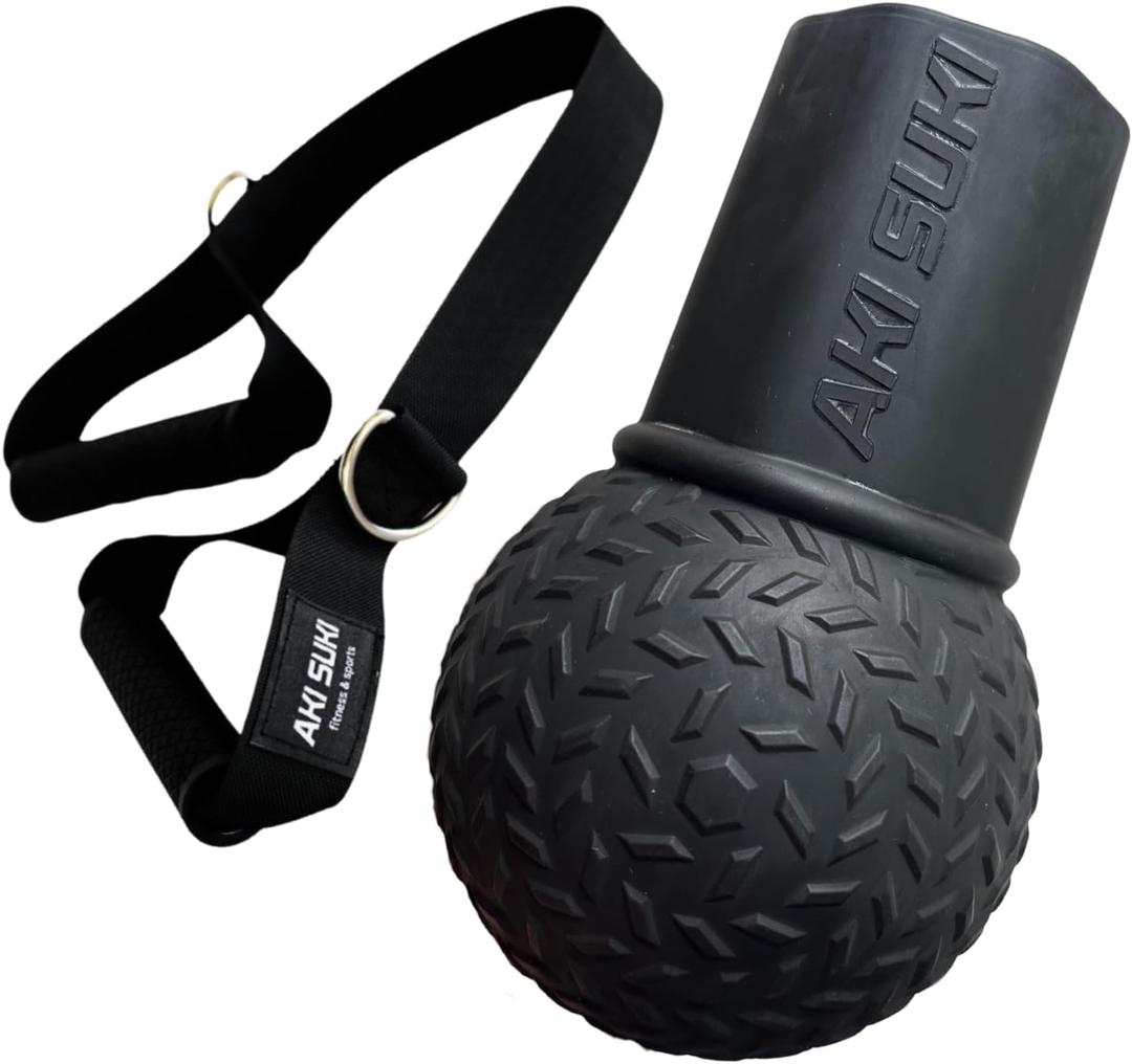 Landmine Attachment for Barbell, with Portable Strap Handle Accessory, Barbell Ball for Press Row Spin Split Squats, Durable Rubber Landmine Bomb Attachment, Fits 2 Inch Olympic Bars