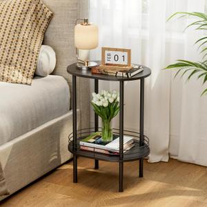 Small Modern Round Side Table with Storage,2-Tier Side Tables Living Room,Sturdy Nightstand for Small Space - Living Room, Bedroom, Bathroom, Nursery,1 PC,Black
