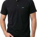 BOCOMAL Non FR - Men's Henley Work Shirts, Stretch-Cotton Relaxed Fit | 5.5oz Lightweight, EX-Soft, Breathable, Chest Pocket, Versatile Workwear - Ideal for Jobsite & Casual (Black, L)
