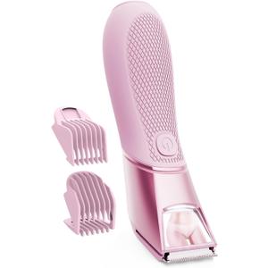 Bikini Trimmer for Women with Mirror & LED Light, Pubic Hair Razor with Travel Lock & Ceramic Blades - Body Groomer IPX7 Waterproof Use - Pastel Red