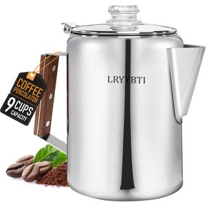Percolator Pot Stainless Steel Camping Coffee Pot-NO Aluminum or Plastic Camping Coffee Pot Stovetop (9 cup)