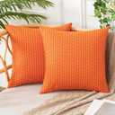 UGASA Fall Outdoor Waterproof Pillow Covers Pack of 2 Weaving Texture Water Resistant Outside Decorative Pillow Cases for Patio Garden Porch Yard Bench 18x18 Inch, Orange
