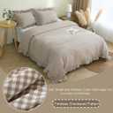 Silnuo Taupe/White Plaid Ruffle Duvet Cover Queen Size,100% Washed Cotton 3 Pcs Vintage Checkered Chic Gingham Bedding Set Comforter Cover Set