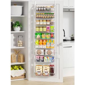 Delamu Over The Door Pantry Organizer, 9-Tier Pantry Door Organizers and Storage with Adjustable Basket, Metal Hanging Spice Rack, Seasoning Organizer, Door Organizer for Home Kitchen Bathroom, White