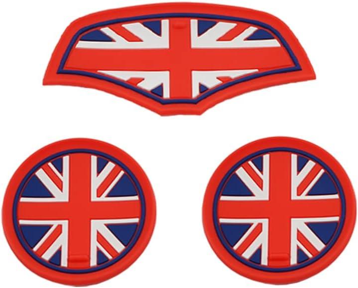 Mini F55 F56 Car Cup Coaster, Set of 3 Anti-Slip Coaster Storage Box Silicone Shockproof Mat for Mini Cooper Hatchback F55 F56 Cup Holder Car Accessories (Union Jack)