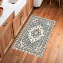 Washable Oriental Area Rug - 2x3 Rugs for Living Room Soft Carpet for Bedroom Waterproof Floral Distressed Indoor Stain Resistant Non-Shedding Floor Carpets (Blue, 2x3)