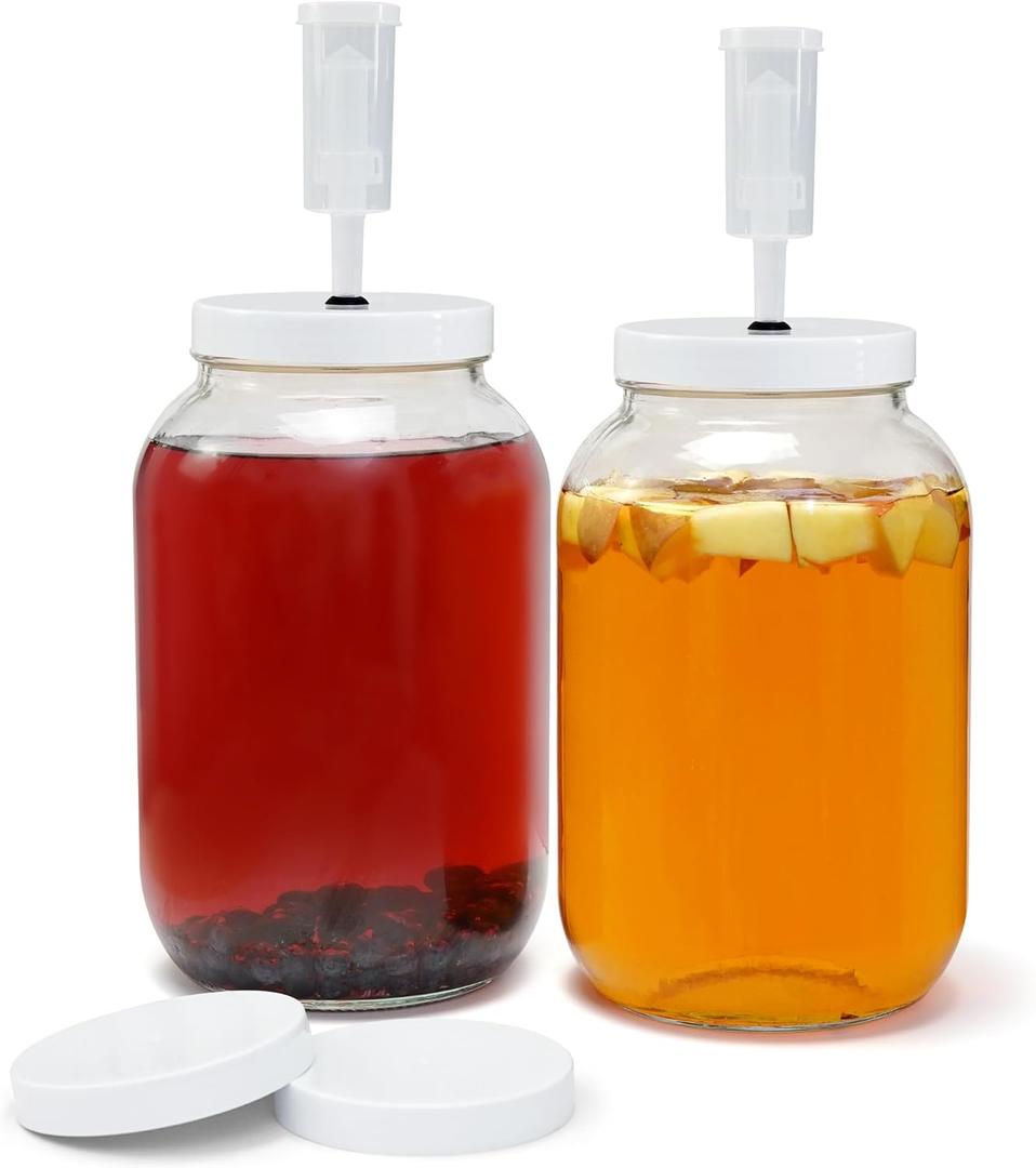 1 Gallon Glass Fermentation Jars with Airlock, Wide Mouth Mason Jars with Fermentation Lid for Brewing, Pickles, 128 oz Glass Containers for Kitchen Extra 2 Seal Lids
